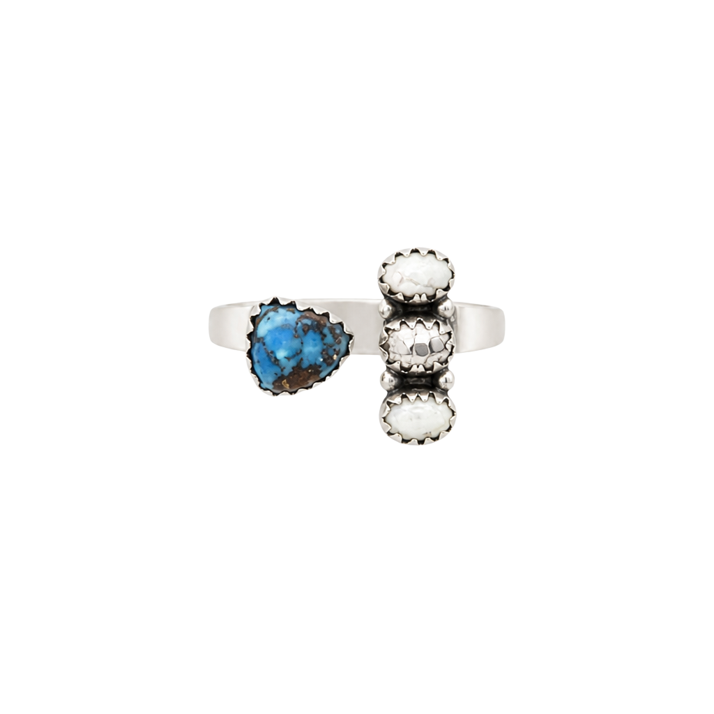 925 Sterling Silver Adjustable Floater Ring Golden Hills Turquoise & Wild Horse 1