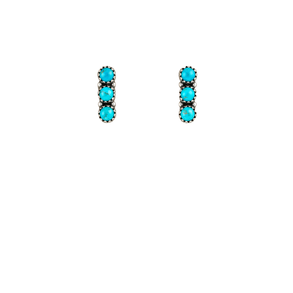 Sterling Silver Turquoise Three Stone Vertical Stud Earrings 1
