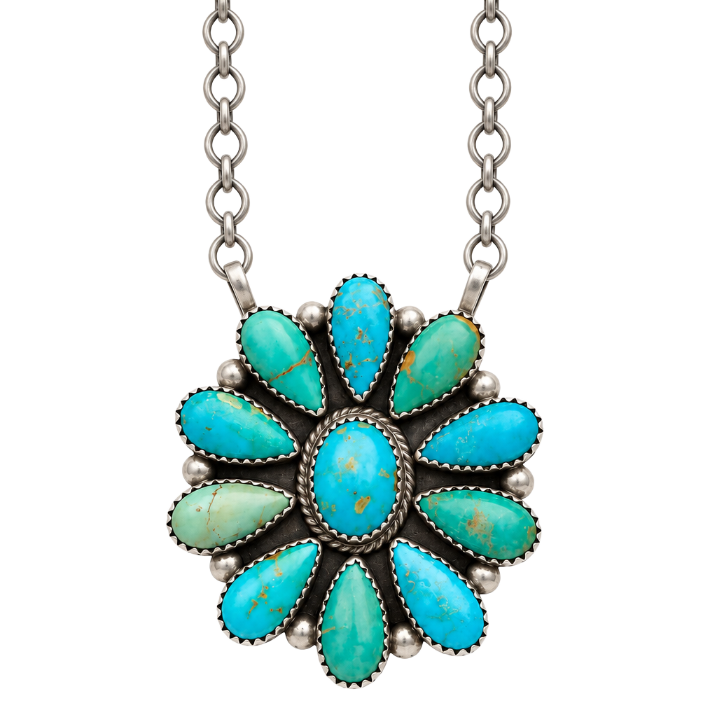Debra Smith Sterling Silver Turquoise Cluster Pendant Necklace 1