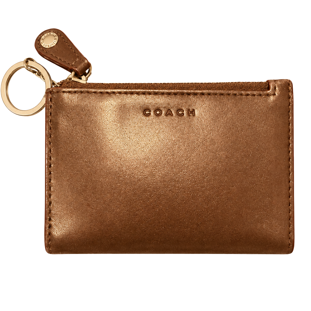 Coach Brown Leather Zip Card Case Wallet with Keychain 1