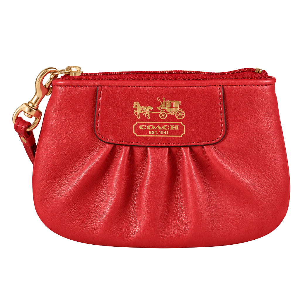 Coach Pleated Leather Wristlet Red Coin Purse 1