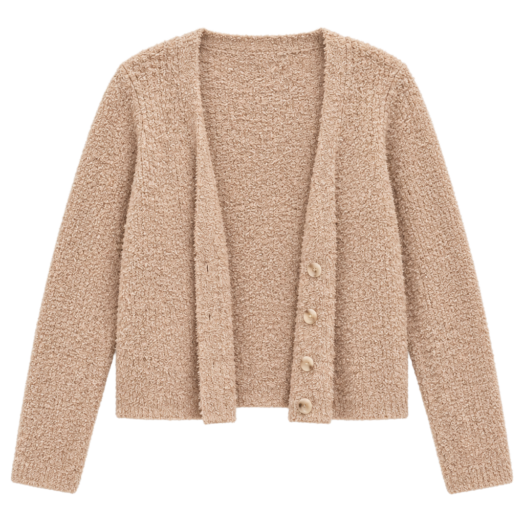 Zara Cardigan Size M Beige Boucle Knit Cropped Sweater 1