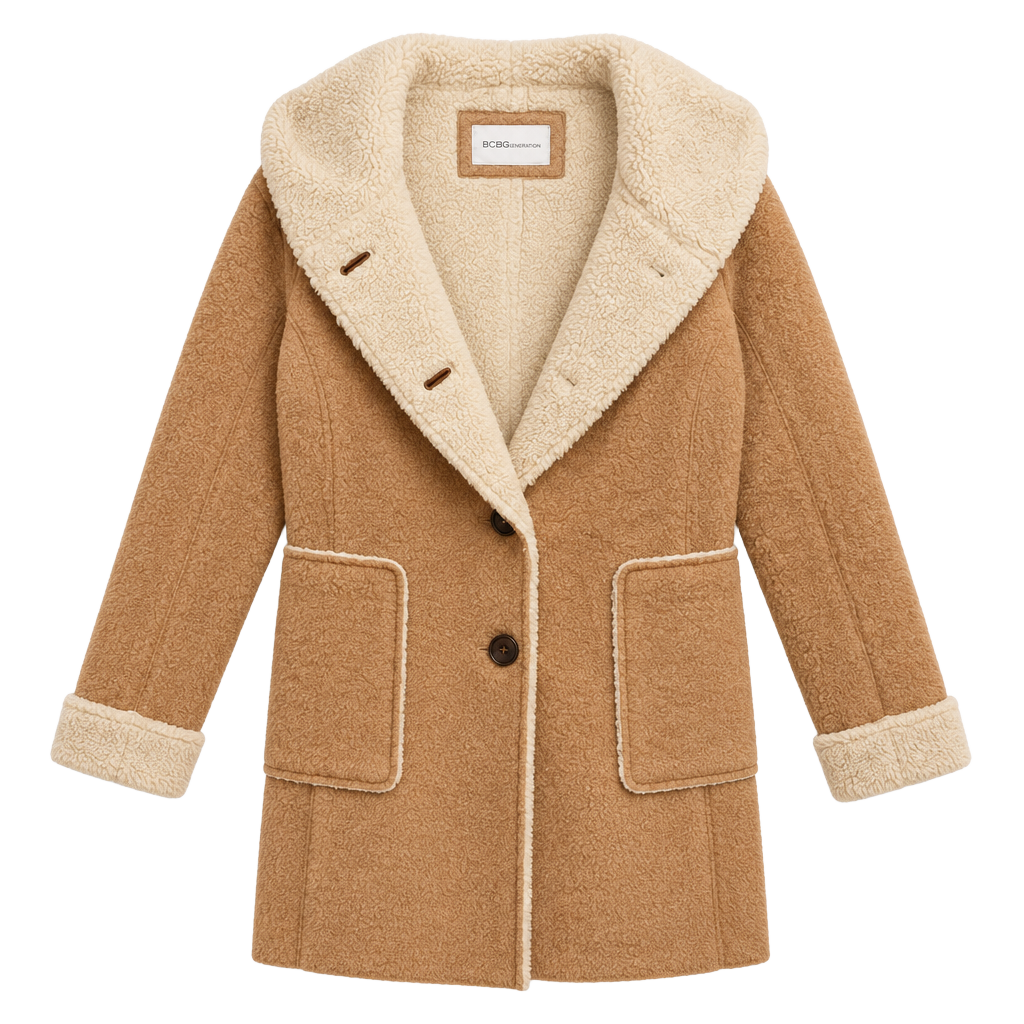 BCBGeneration Tan Sherpa Lined Hooded Coat Size M 1