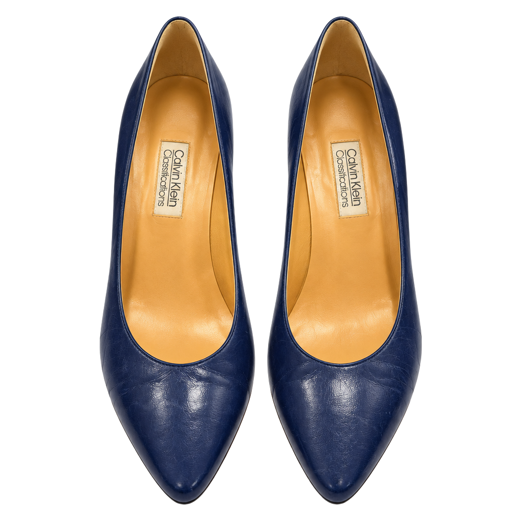 Calvin Klein Classifications Pumps Size 8M Blue Leather Kitten Heel 1
