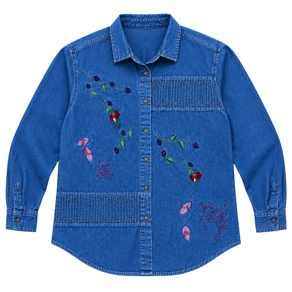 Bobbie Brooks Embroidered Denim Shirt Size Medium 8/10 Long Sleeve y2k 1