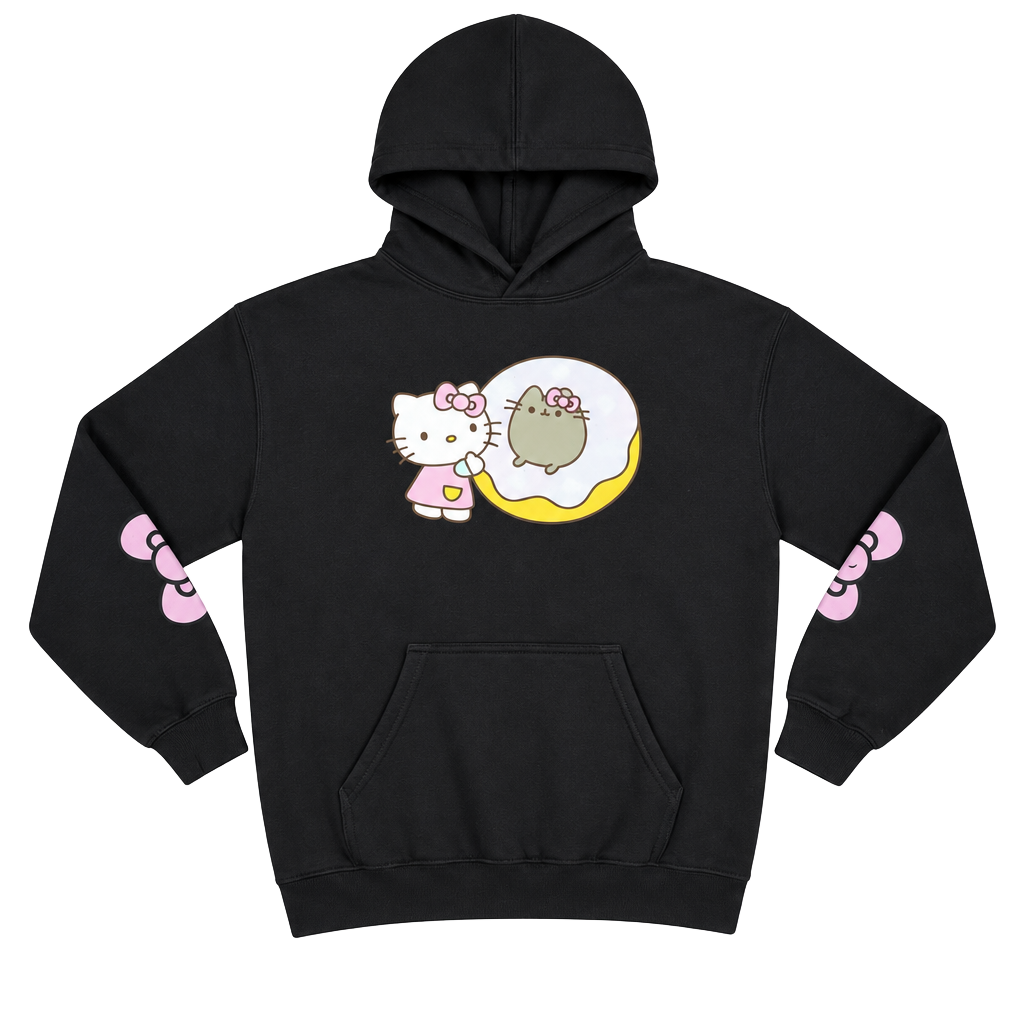 Hello Kitty x Pusheen Black Hoodie Sweatshirt Graphic Donut 1