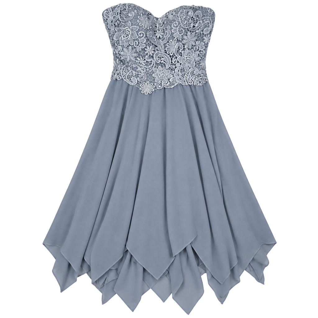 JJ's House Evening Dress Blue Lace Chiffon Asymmetrical 1