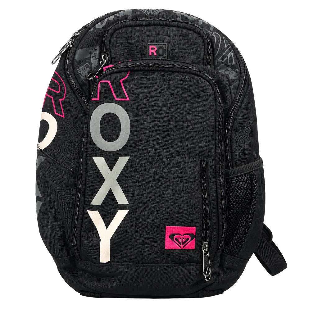 Roxy Black Pink Large Logo School Backpack Bookbag 1