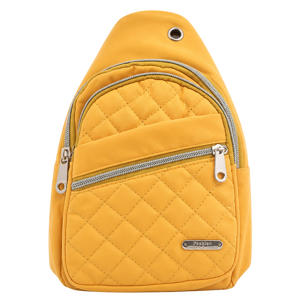 Fashion Jingpin Creations Yellow Quilted Nylon Sling Bag Crossbody Chest Backpack 1