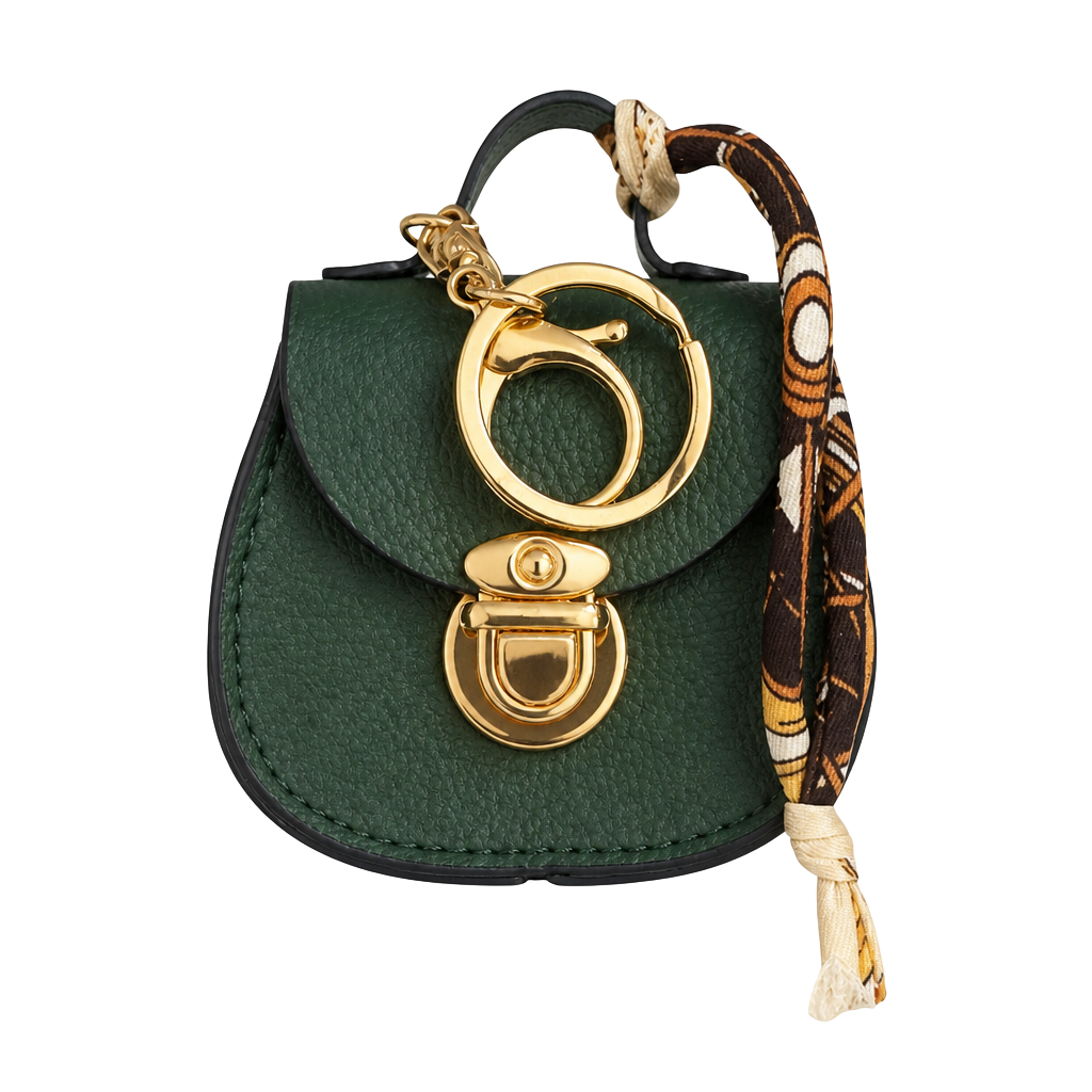 Mini Saddle-Shaped Multi-Function Storage Pouch Bag Charm Keychain with Ribbon Scarf 1