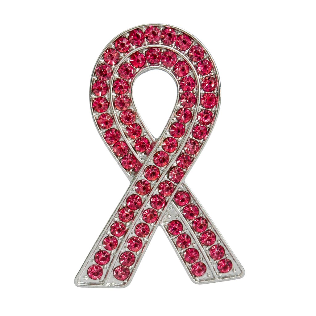 Pink Rhinestone Breast Cancer Awareness Ribbon Lapel Pin Brooch 1