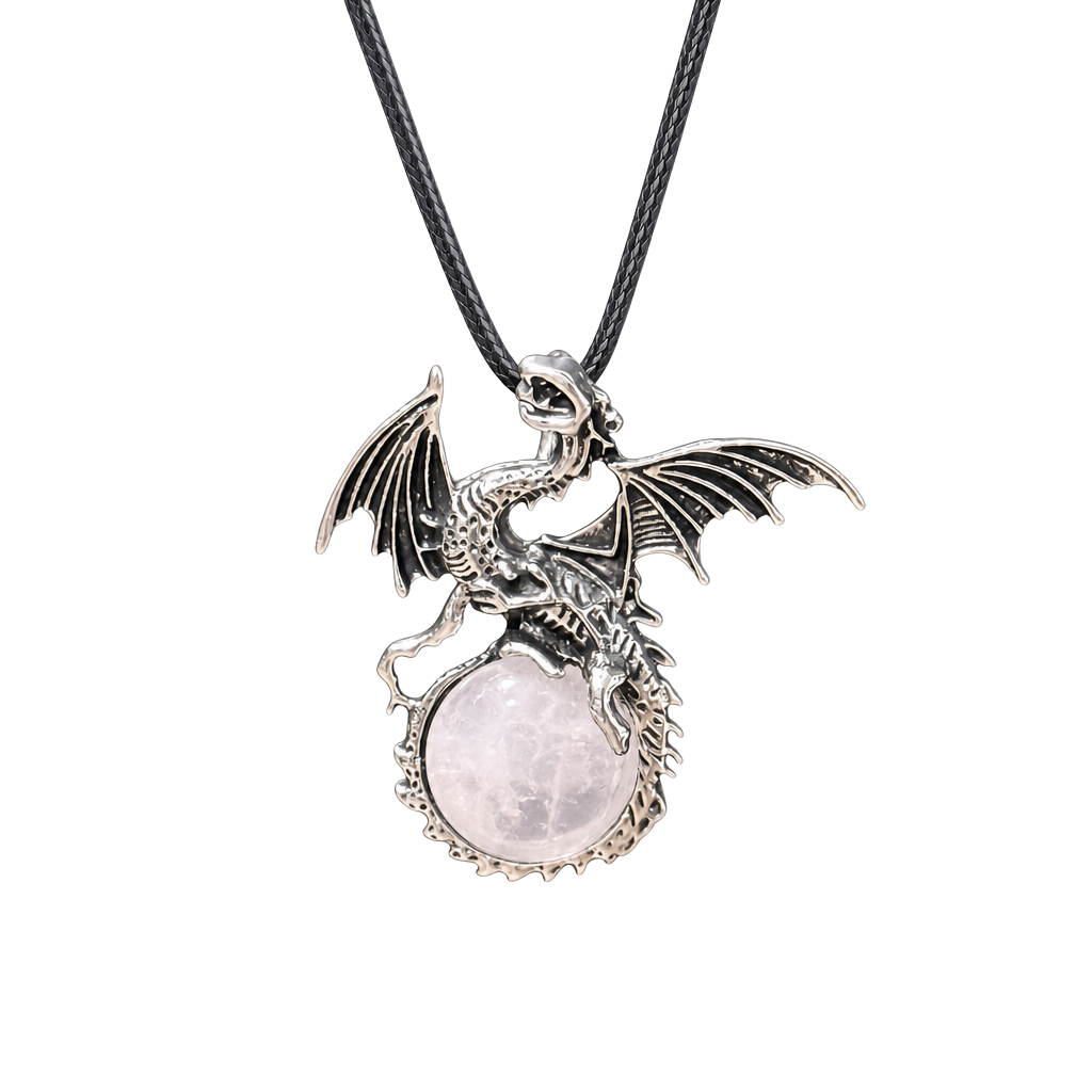 Clear Quartz Dragon Pendant Black Cord Necklace 1