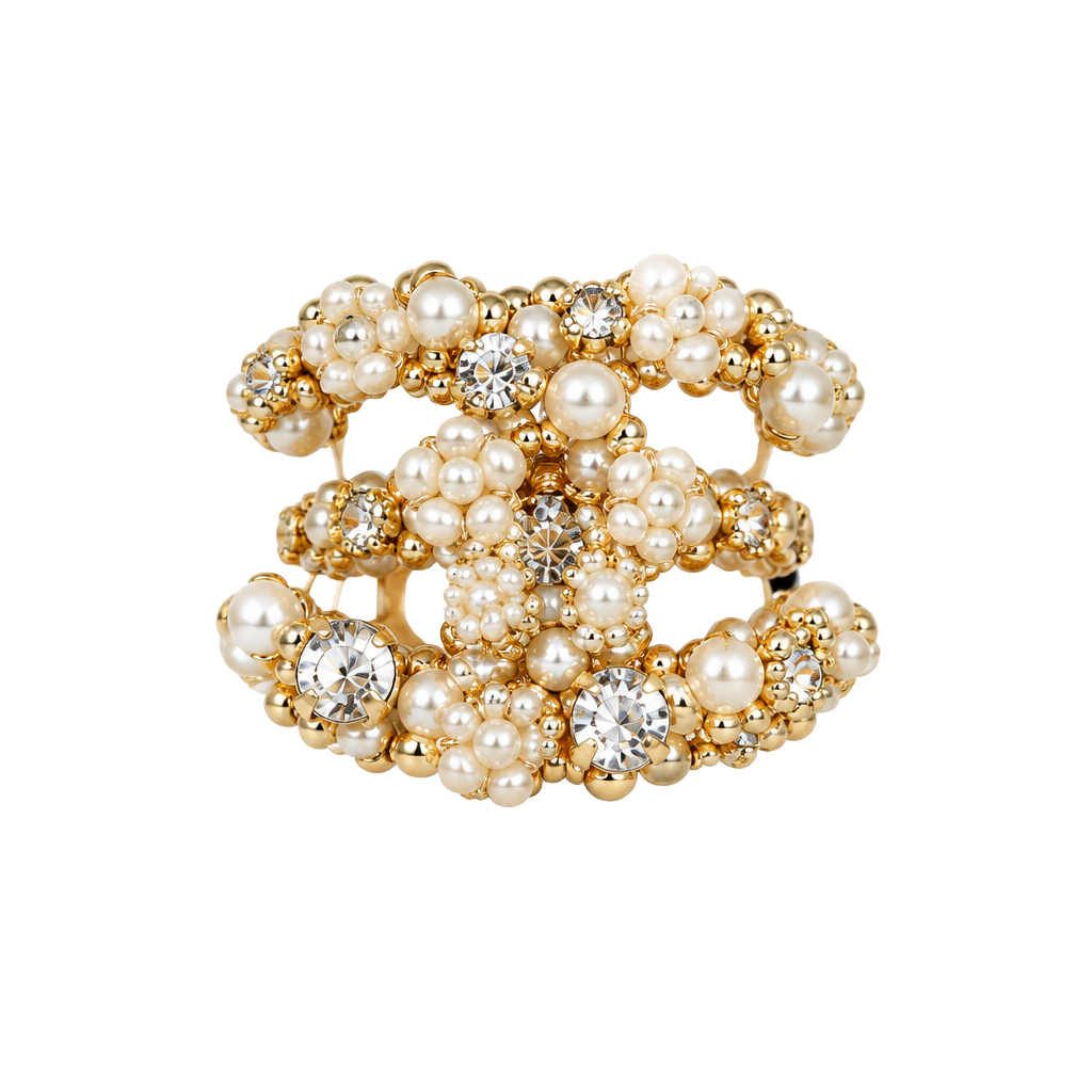 Chanel CC Logo Ring Pearl Crystal Gold-Tone 1