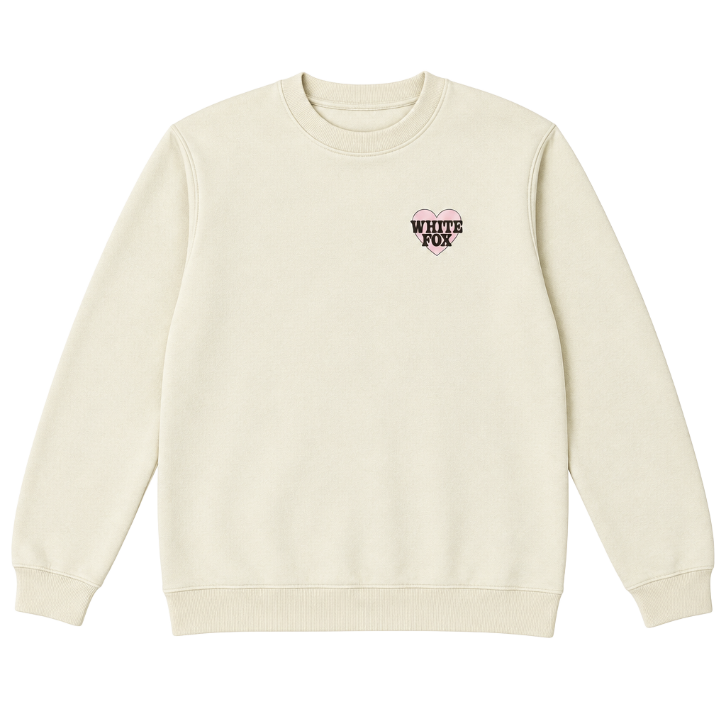 White Fox Crewneck Sweatshirt Size S/M Cream Pink Heart Cupid Arrow 1
