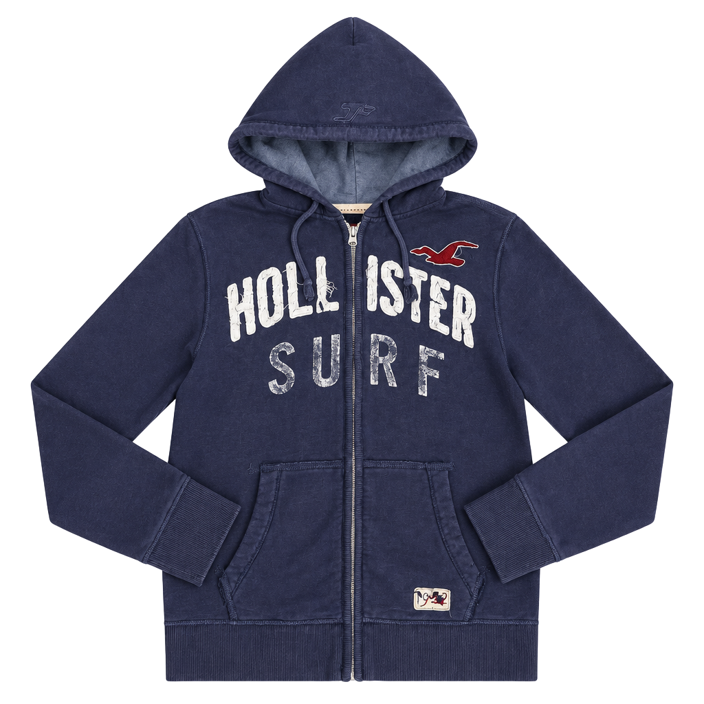 Y2K Hollister Surf Zip Up Hoodie Size L Navy Blue 1