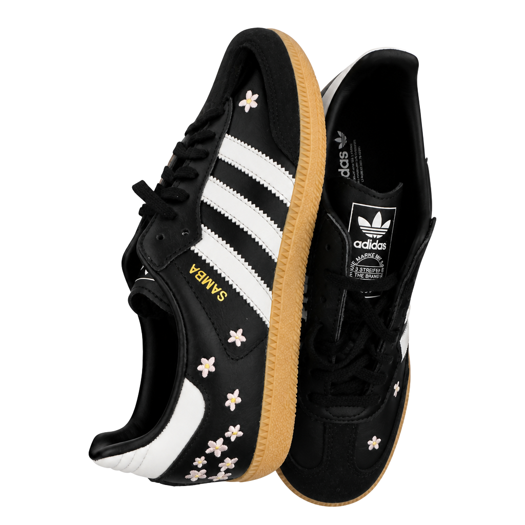 Adidas Samba OG J Size 7 Black Flower Embroidered Sneakers 1