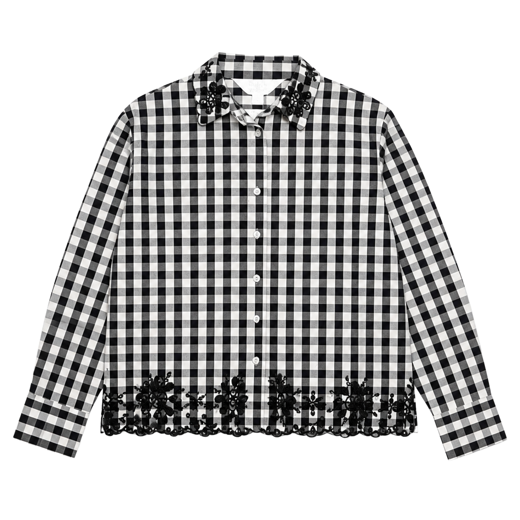 Market & Spruce Button Down Shirt Size L Black White Gingham Embroidered 1