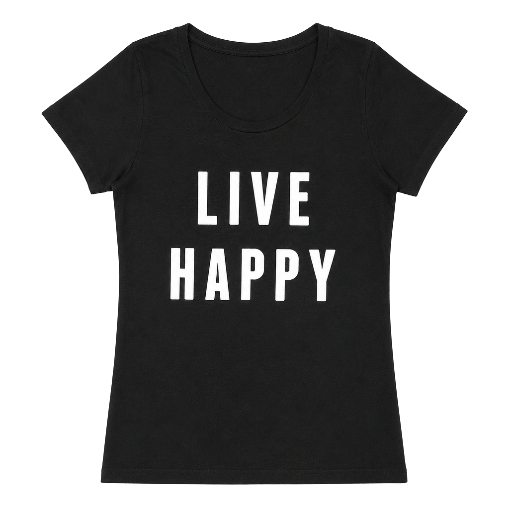 Live Happy T-Shirt Size L Black Graphic Tee 1