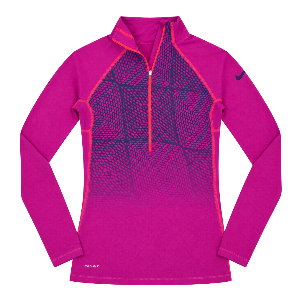 Nike Pro Dri-Fit 1/2 Zip Pullover Size XS Pink Pattern Long Sleeve 1