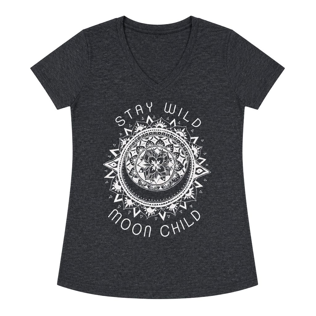 Mighty Fine Stay Wild Moon Child Graphic V-Neck T-Shirt Size L Gray 1