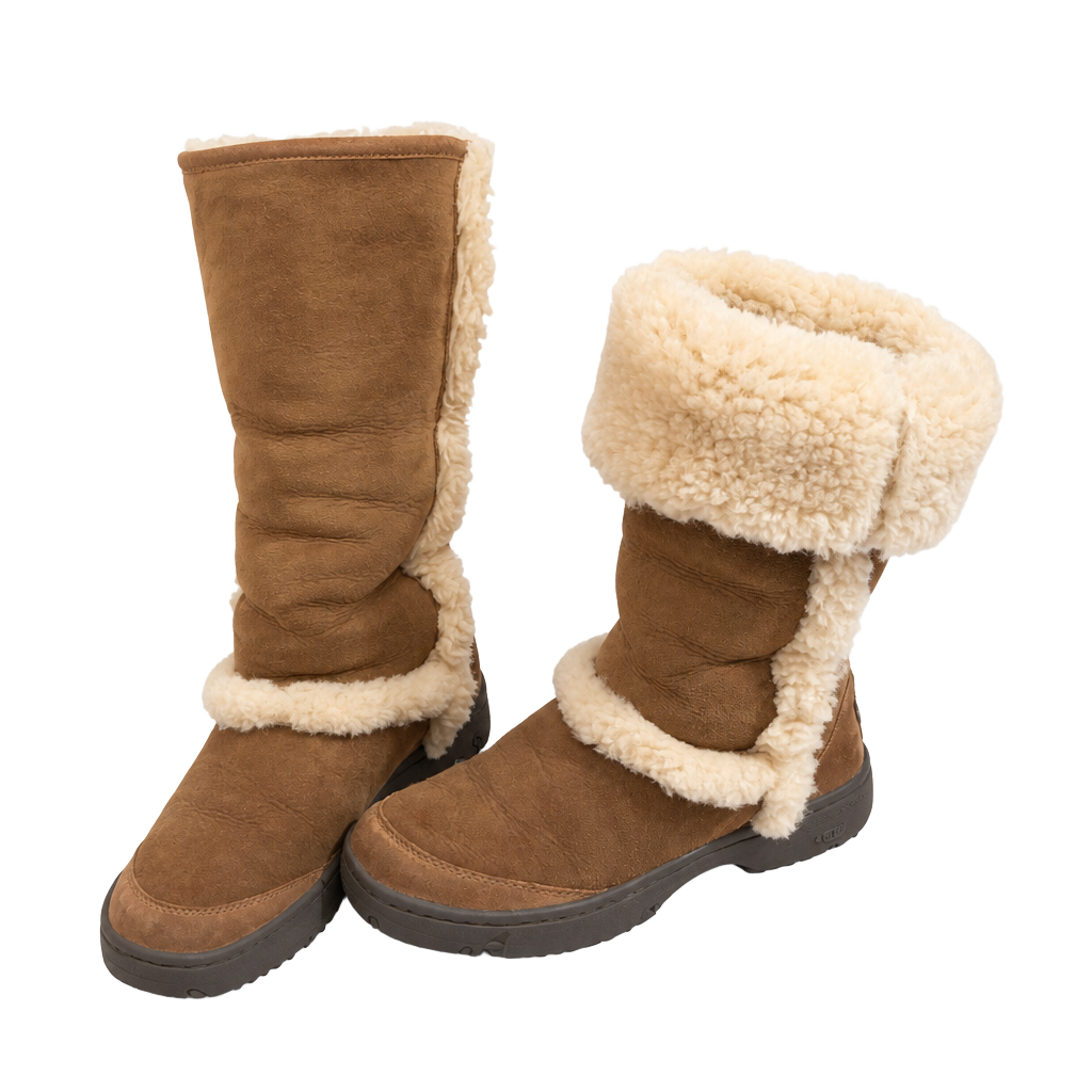 UGG Sunburst Tall Chestnut Suede Sheepskin Shearling Boots 1