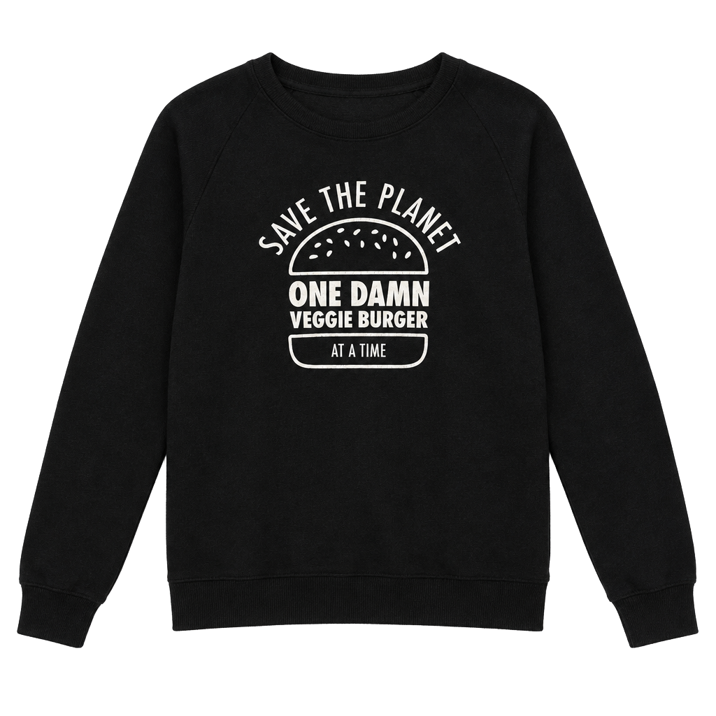Royal Apparel Save The Planet Veggie Burger Sweatshirt Size MD Black 1