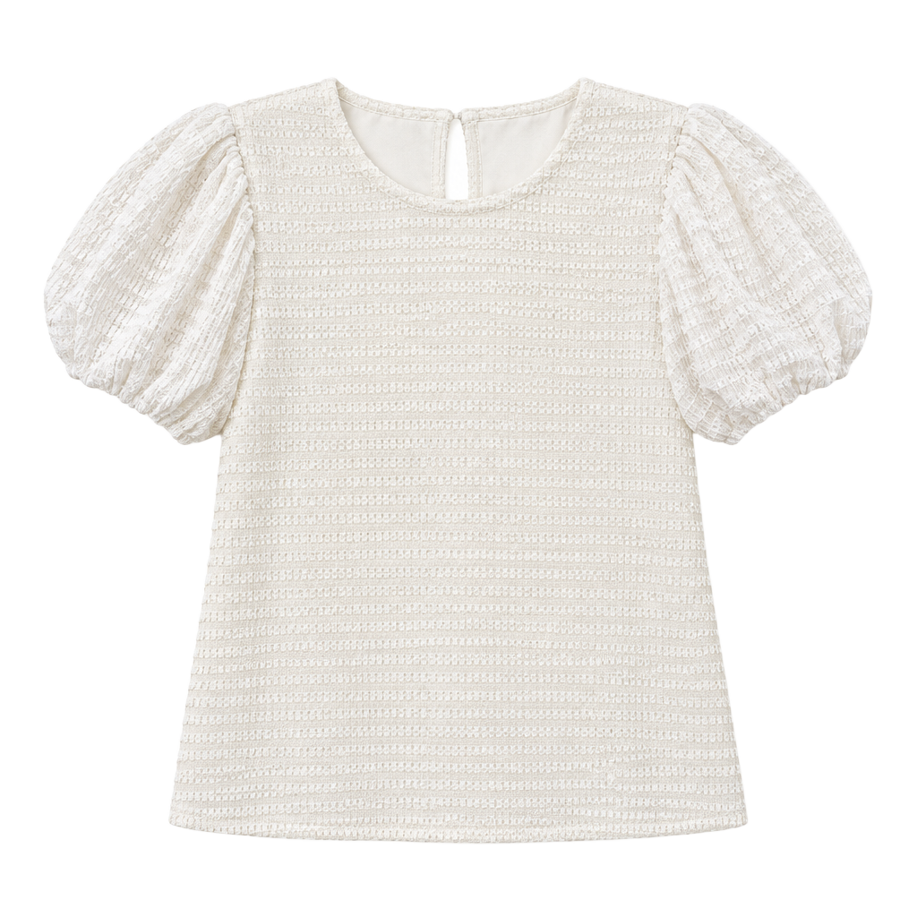 CeCe Puff Short Sleeve Top Size S White Textured Blouse 1