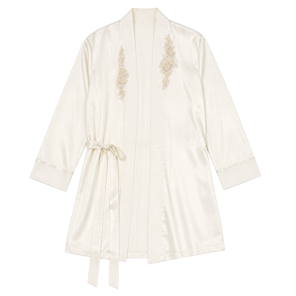 Linea Donatella Satin Robe Size S/M White MG2030 Lace Sequin 1