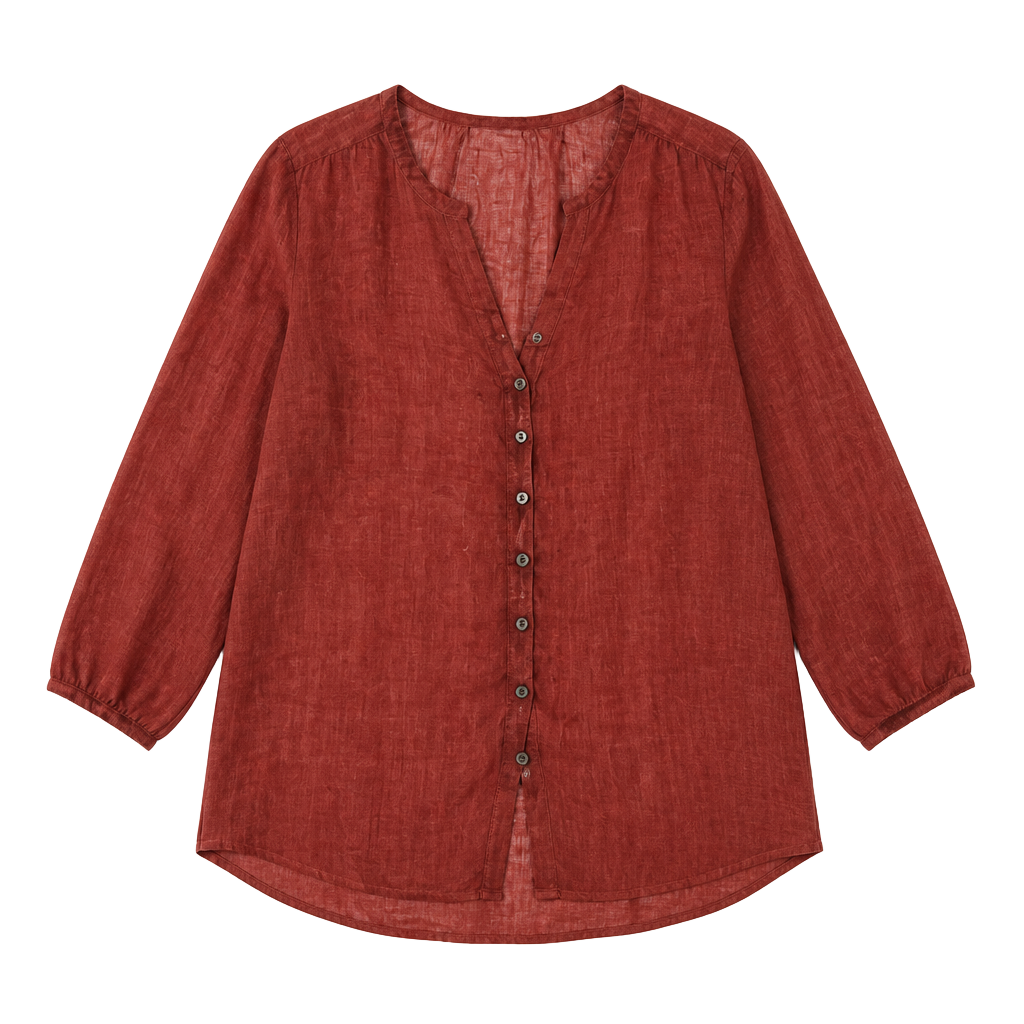 purejill Linen V-Neck Button-Front Tunic Top - Rust Red 1