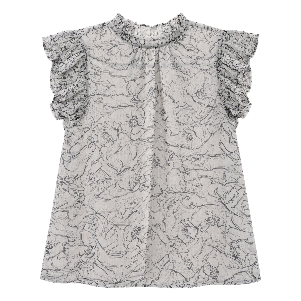 T Tahari Floral Blouse Size S/P Mock Neck Ruffle Sleeves 1