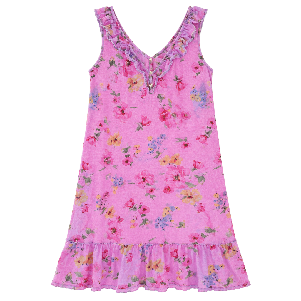 Lauren Ralph Lauren Nightshirt Size L Pink Floral Ruffle Sleeveless 1