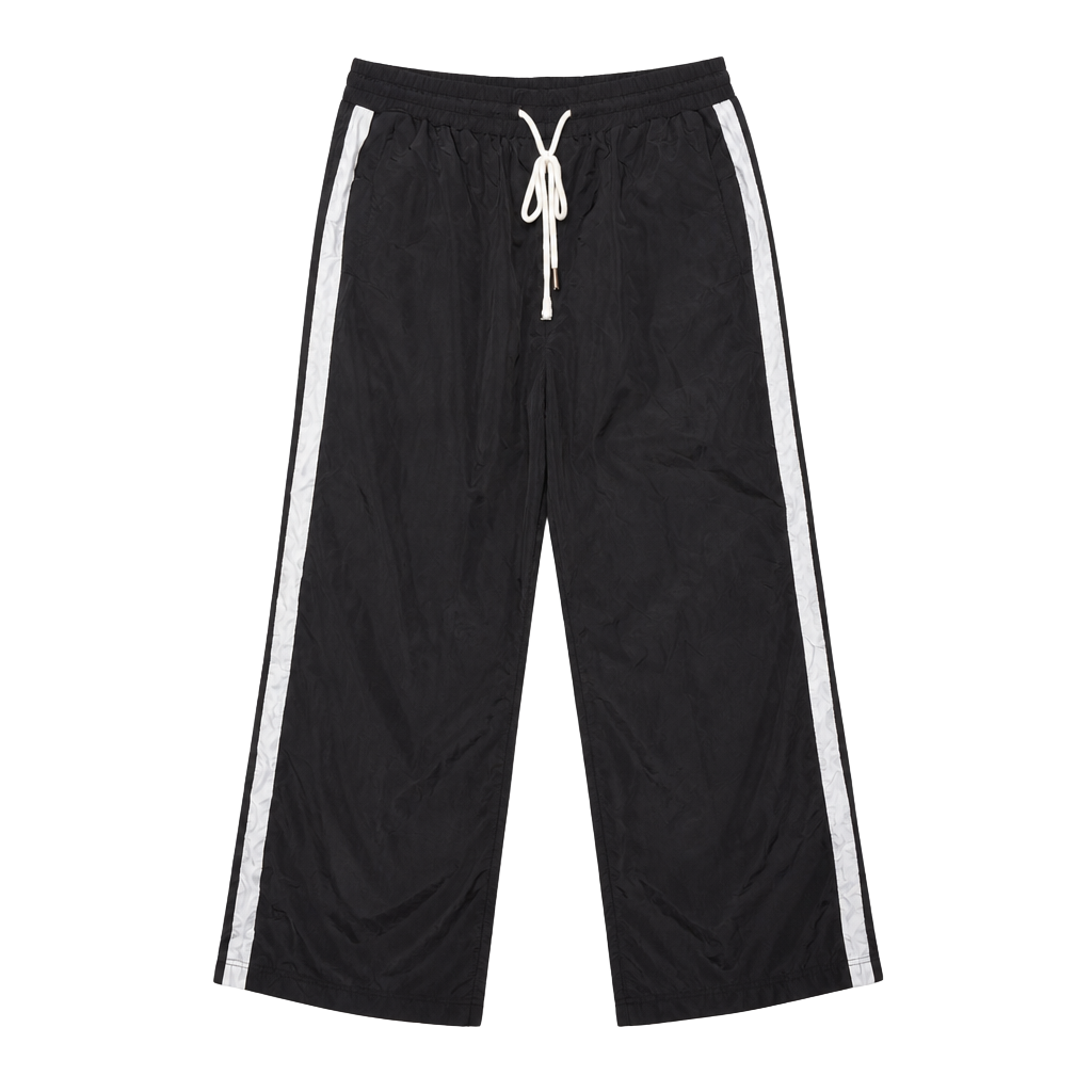 BP. Black Nylon Athletic Track Pants with Side Stripe 1