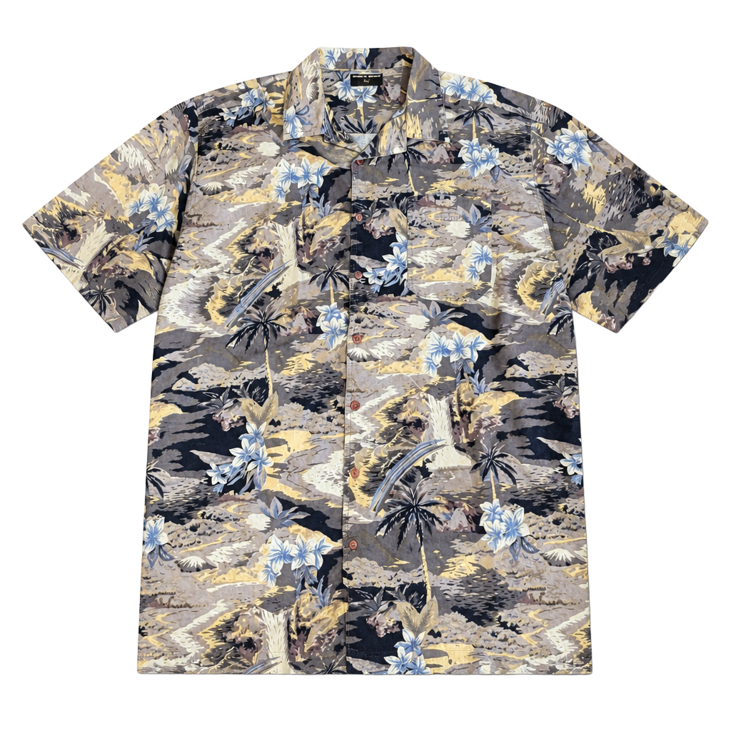 Vintage Point Zero Mens Hawaiian Tropical Palm Tree Floral Button Down Shirt XLT 1