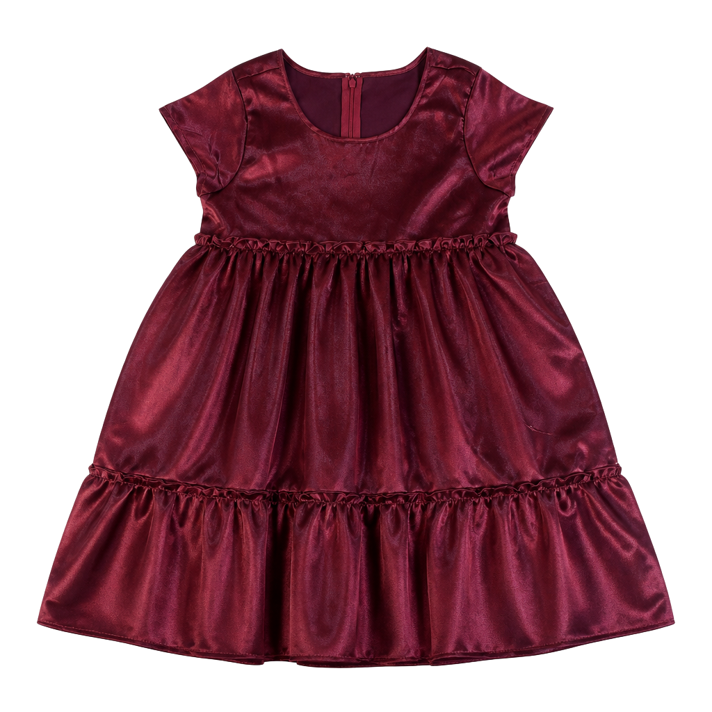 Joyfolie Lorelei Satin Tiered Ruffle Dress in Burgundy Size 12 1