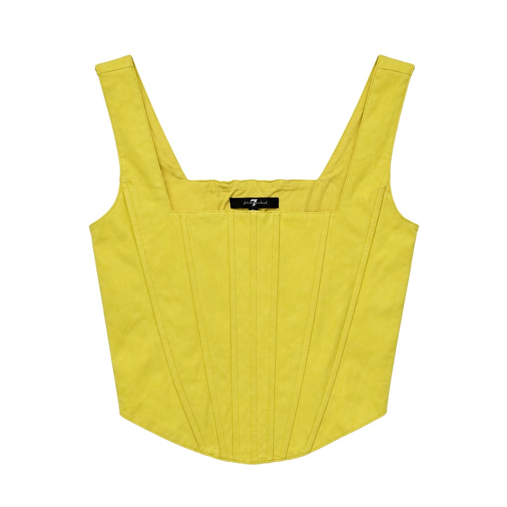 7 For All Mankind Lime Yellow Faux Leather Corset Top Structured Size S 1