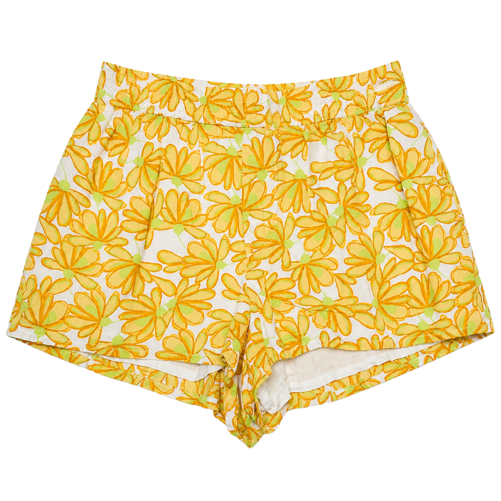 Zara Yellow and Green Floral Daisy Print Shorts Size Small 1