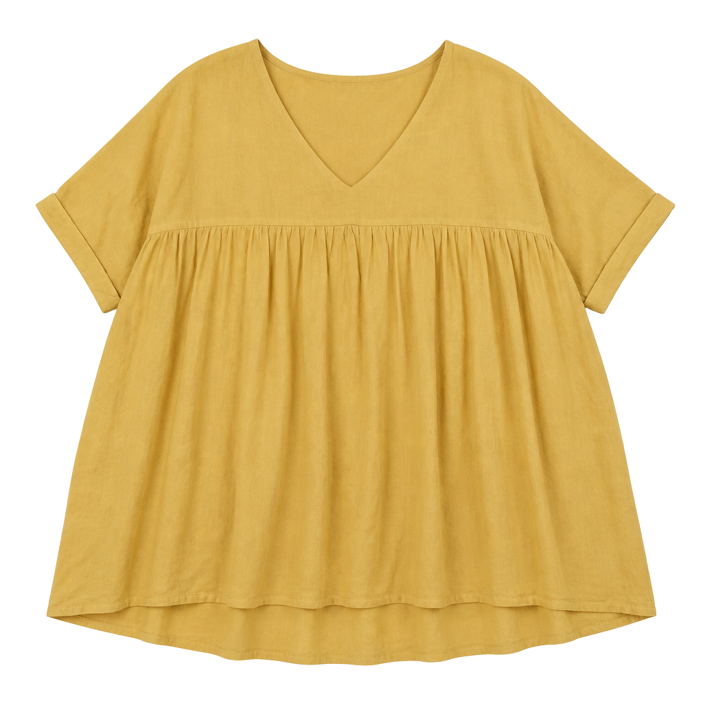 Listicle Mustard Yellow V-Neck Babydoll Tunic Dress, Size M 1
