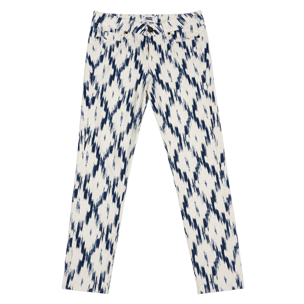 Paige Verdugo Ultra Skinny Jeans Blue White Ikat Print Size 28 1