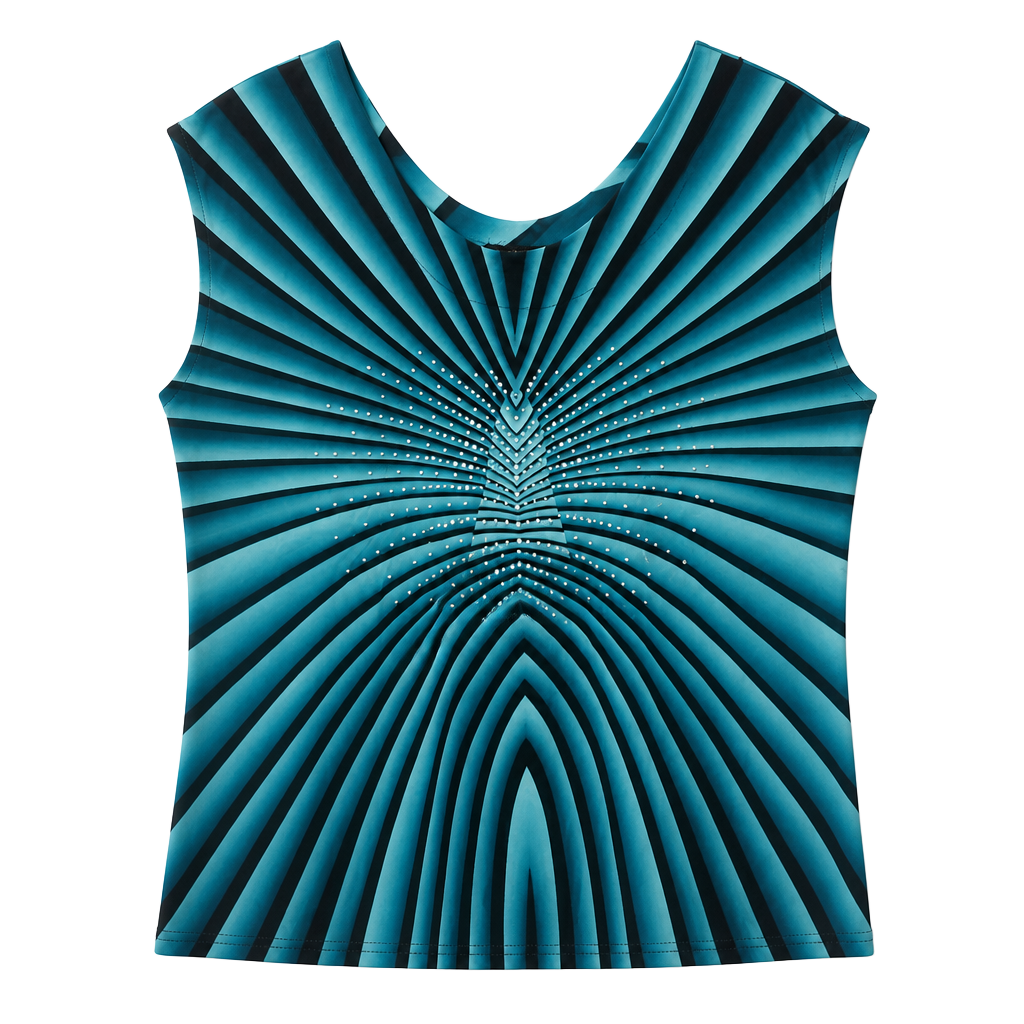 VTG Y2K Valentina Teal Optical Illusion Rhinestone Cyber Rave Slinky Shirt 1X 1
