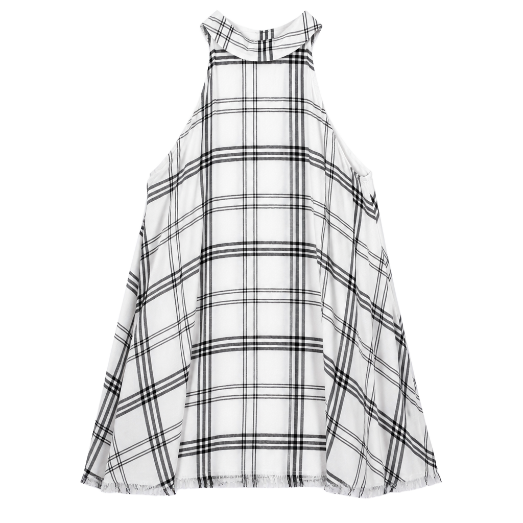 Mud Pie Women's Plaid Halter Neck Dress Size M Frayed Hem 1