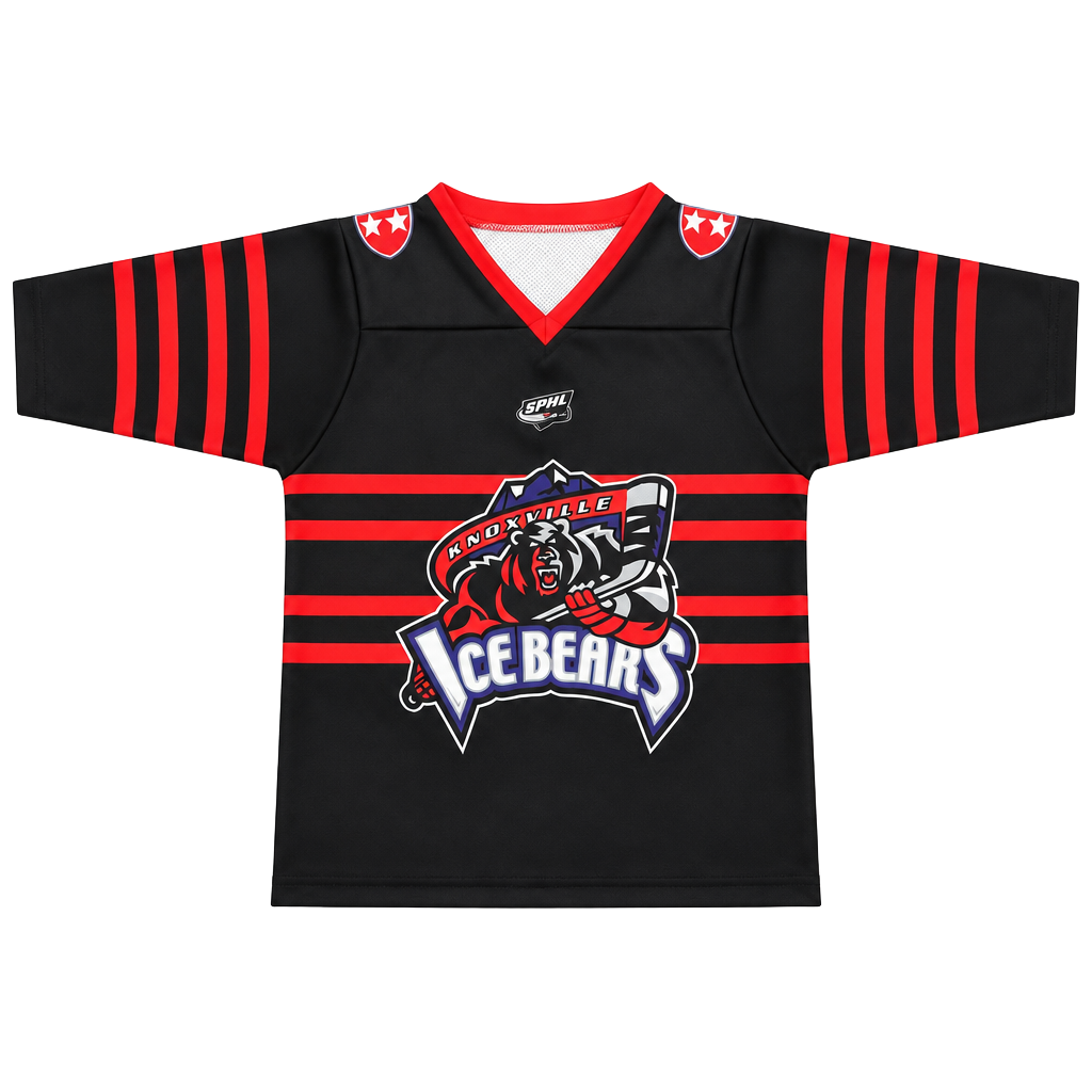 KI Knoxville Ice Bears Hockey Jersey Youth Black Red SPHL 1