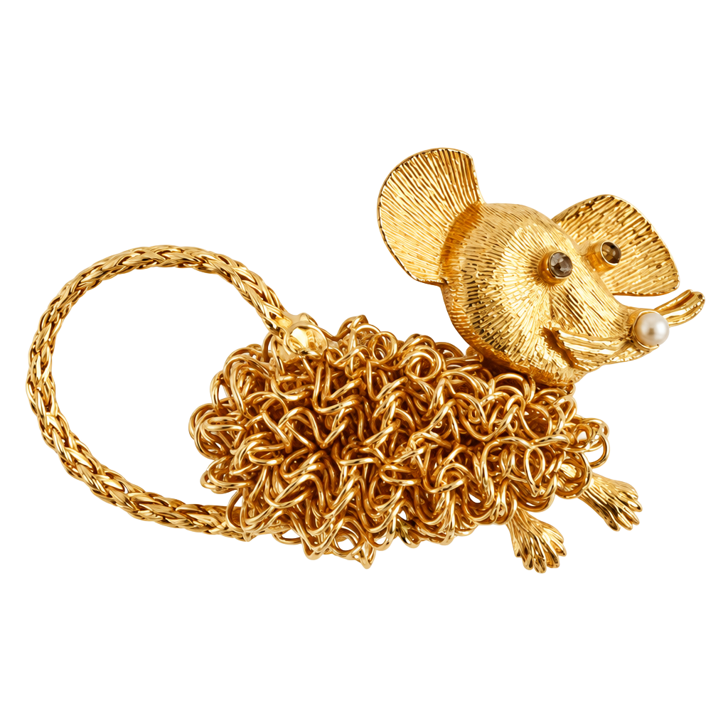 Mid-century Vintage Gold Tone Mouse Brooch Pin 1