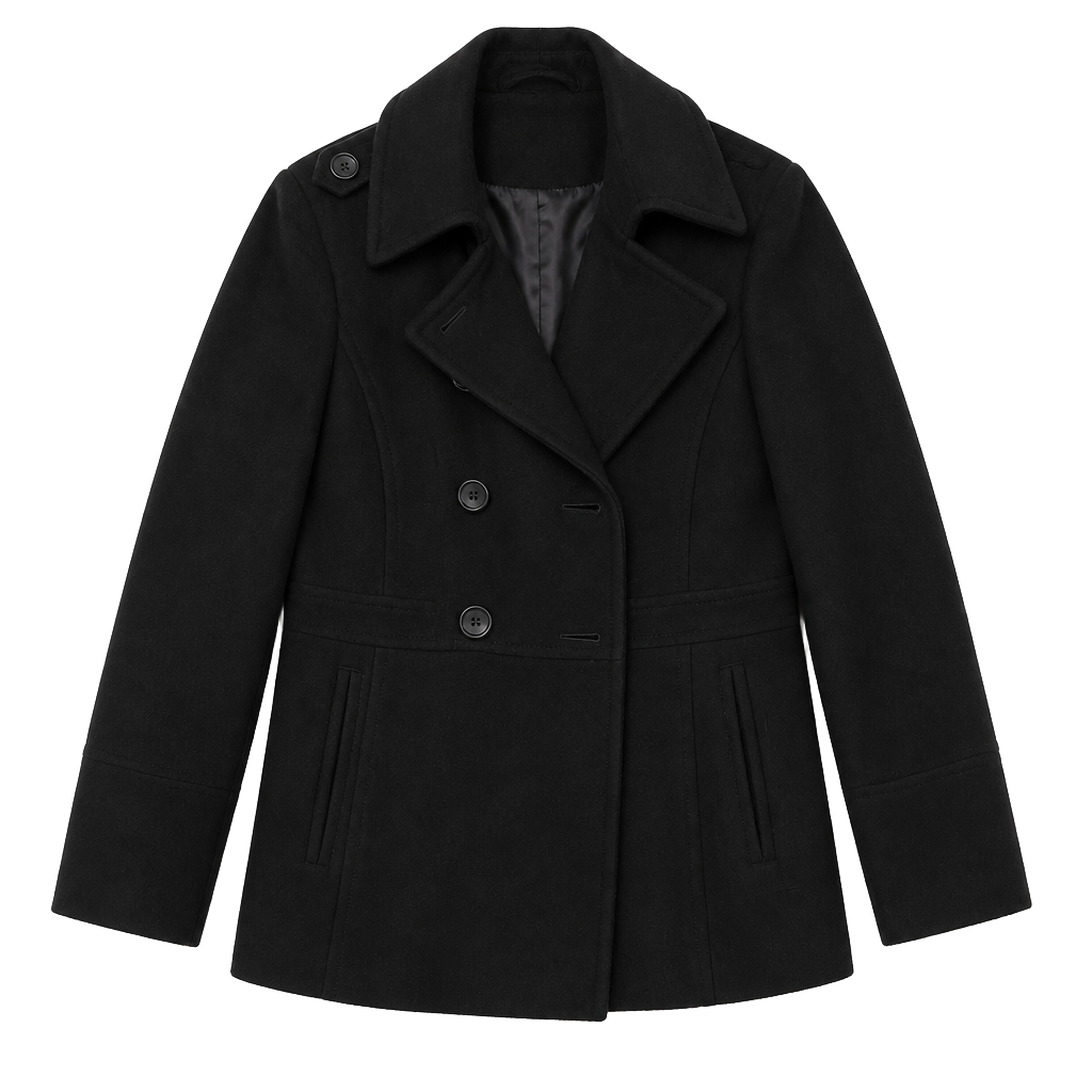 Michael Kors Double Breasted Wool Blend Peacoat in Black 1