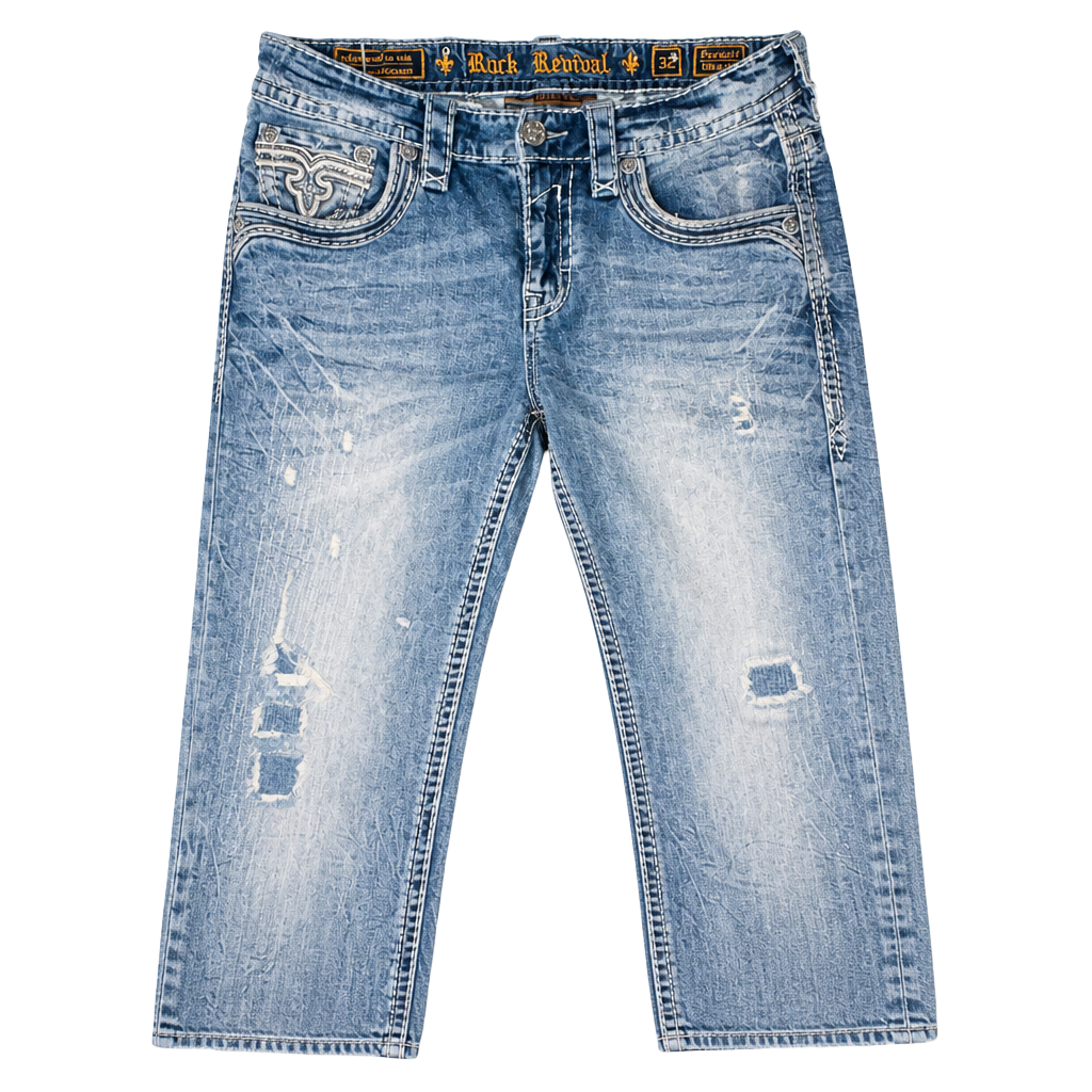 Rock Revival Straight Jeans Size 32 Light Wash Distressed 1
