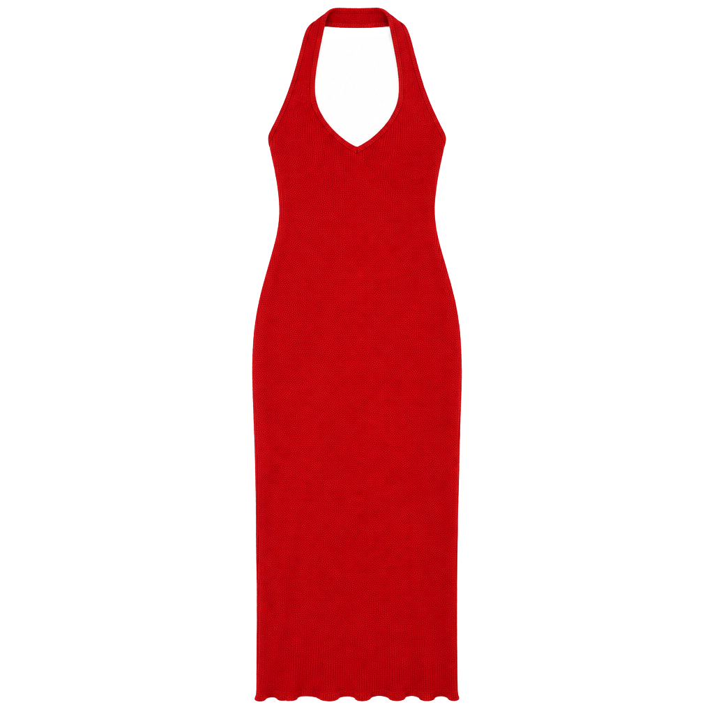 Red Ribbed Halter Midi Dress 1