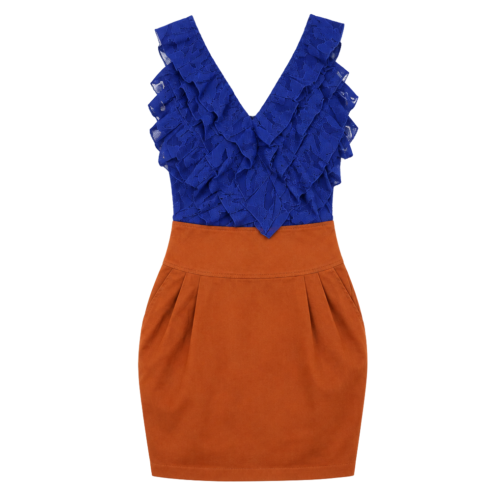 Milk & Honey Blue and Orange Ruffle Dress 1