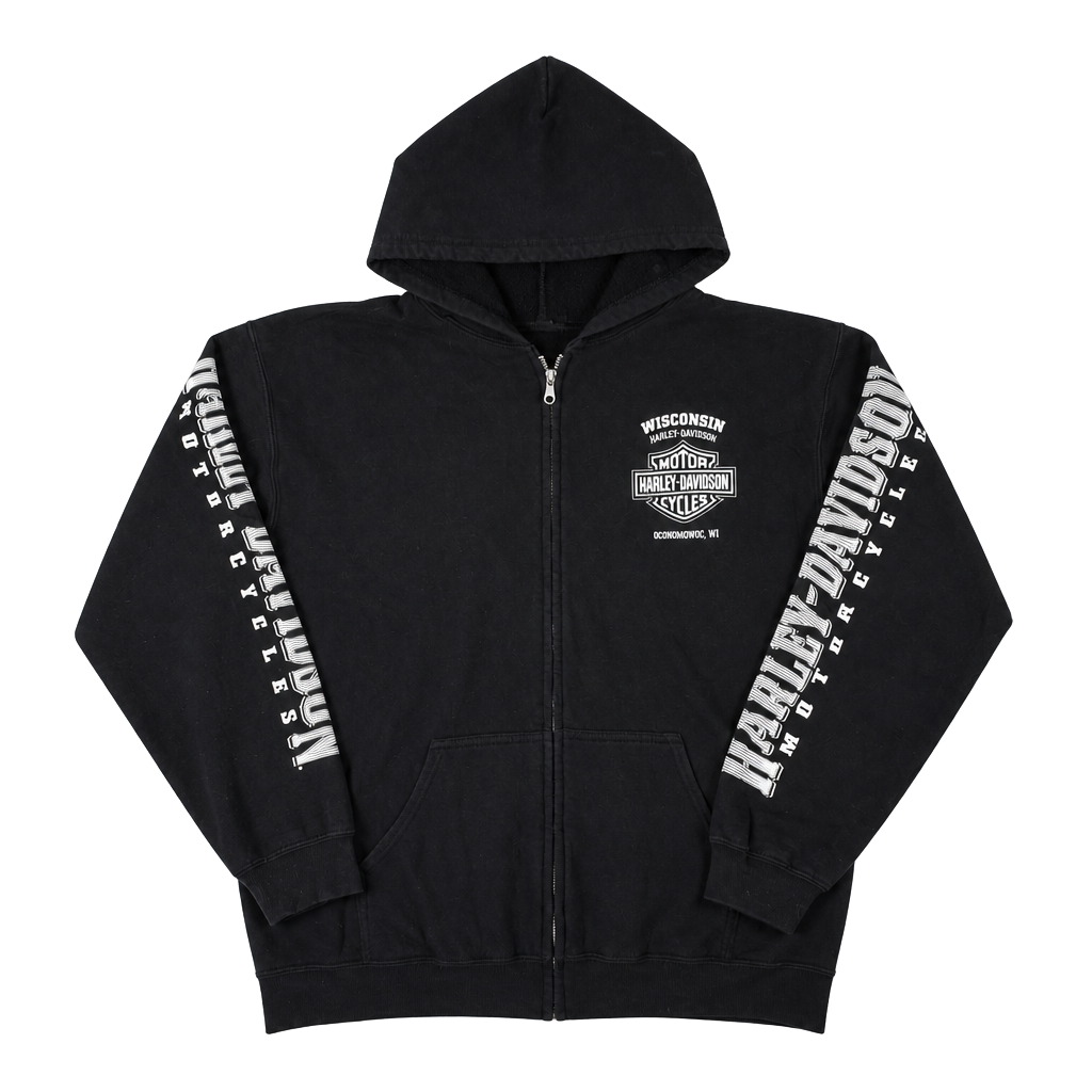Harley-Davidson Wisconsin Oconomowoc Black Full-Zip Hooded Sweatshirt 1