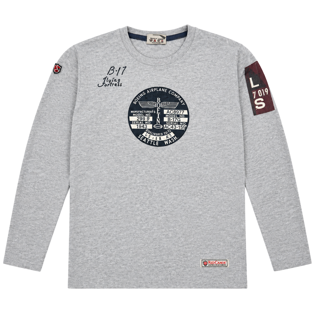 Red Canoe Boeing B-17 Flying Fortress Long Sleeve Shirt Size S Gray 1
