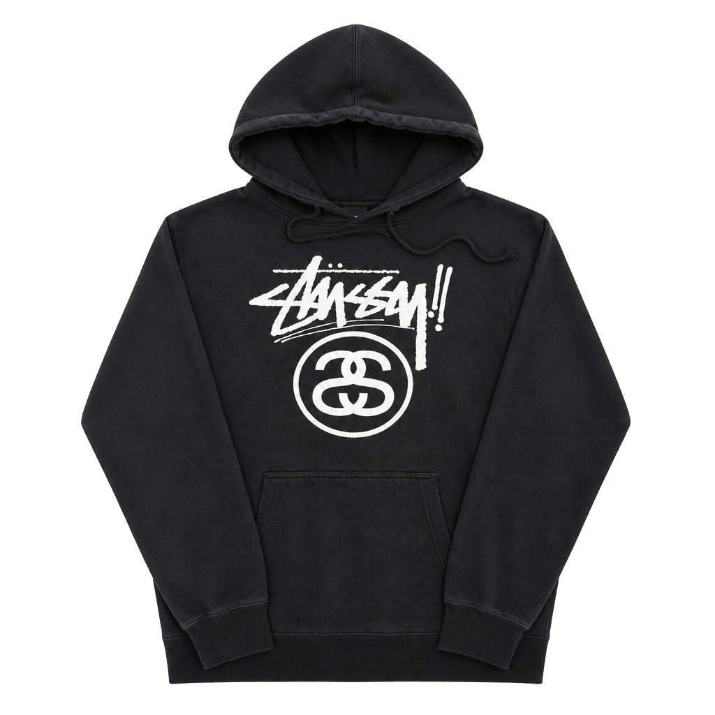 Stussy Big Logo Graphic Pullover Hoodie Black Size M 1