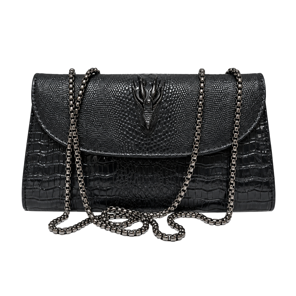 Black Croc-Embossed Chain Shoulder Bag 1